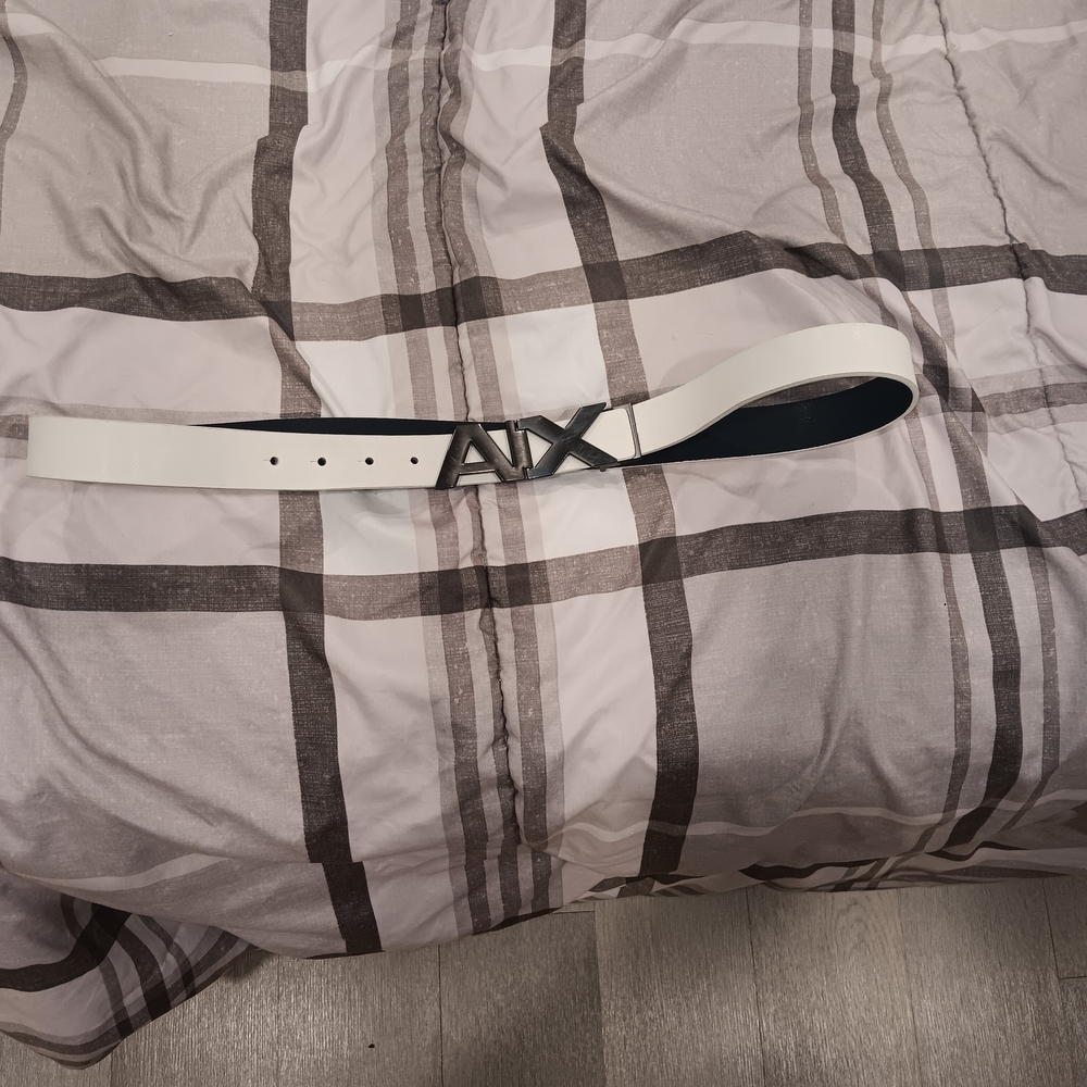 Armani Exchange White Reversible Belt with Metal AX Buckle